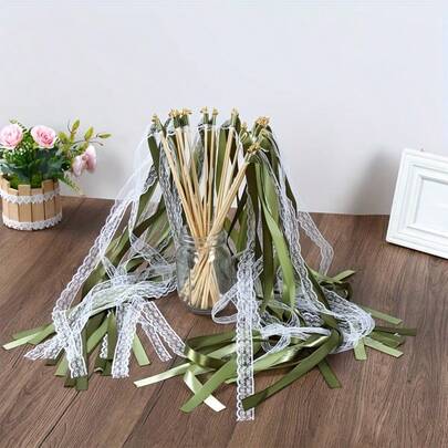 50支欧美风彩色丝带仙女棒/魔法棒，丝带拉绳，婚礼派对装饰