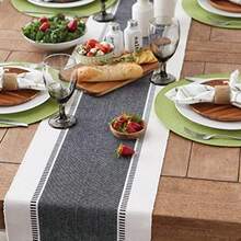 Dobby Stripe Woven Table Runner 13x72 Black - Black+13x72" - View 6