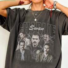 Vintage 90s Bootleg Style Charlie Swan T-Shirt, Twilight Saga Movie Gifts For Man And Women Unisex T - Black - View 1