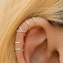 3件套简约个性双层耳环，无需耳洞，线条设计，情侣耳环，珠宝配饰 - 耳夾組合 - 查看 3