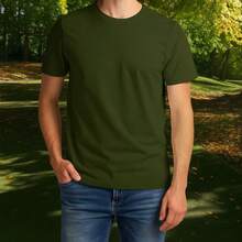 Camiseta Vermelha Lisa Básica De Algodão Estilo E Conforto Unissex - Verde Militar - Visão 6