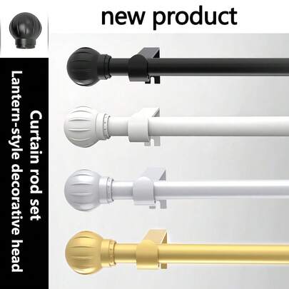 1 st, 5/8 tums gardinstång/romersk stång/duschdraperistång i metall. Spiralkoppling förlängs från 45 tum till 147 tum, väggmonterad, robust och hållbar. Set med fästen för gardinstänger med lykta och dekoration, finns i vitt, svart, guld, silver. Modern klassisk stil.