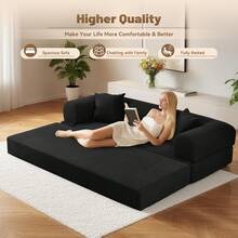 Sofa Bed,80"4-In-1 Convertible Modular Sofa Bed With Pillows,Floor Lounge Sofa, Corduroy Foldable Sofa Bed,For Living Room, Bedroom, Lounge, Studio No Assembly Needed - 黑色 - 查看 11