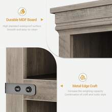 Librería compacta estilo granja de 5 niveles HarmoHaby: estantería vintage de madera con estantes y puertas abiertas, ideal para sala de estar, dormitorio, apartamento o oficina. - puerta de madera - Ver 6