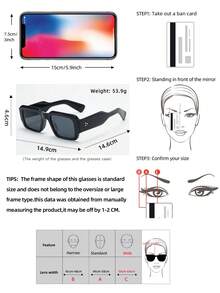 1副男士方形厚框高品质个性化简约时尚眼镜，适合旅行、休闲、派对、海滩、日常装饰 - 黑框黑灰片 - 查看 2