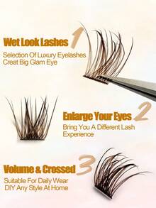 Rikuaild 96片棕色湿润簇状假睫毛，DIY自然卷翘交叉蓬松睫毛簇，打造自然妆容，日常及旅行适用 - D - 查看 4