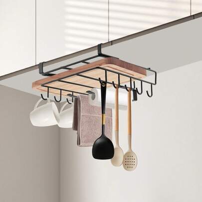 RainWeel 1 Stück Kohlenstoffstahl Schneidbrett Regalhalter, hängende Schneidbrett Rack, Küche Organizer Rack für Schneidbrett zur Lagerung Schneidbretten, Küchenpapier, Topfdeckel, Tassen mit Griff, hängende Löffel-Geschenk für Familie, Freunde, Geburtstage, Frühling, Sommer, Muttertag, Freund, Freundin