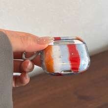 Etui na słuchawki w stylu vintage, półprzezroczyste, w czerwono-niebieskie paski, z pętelką do zawieszania, urocze etui ochronne, kompatybilne z Pro 2, kompatybilne z Pro, 3, 1/2, minimalistyczny design dla kobiet - Wielokolorowe - Zobacz 7