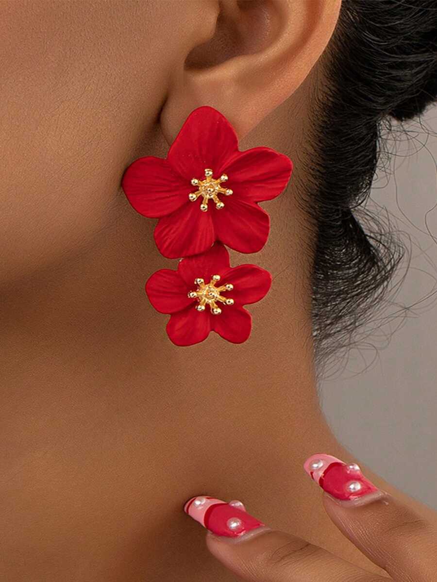 1 Đôi bông tai hình hoa, bông tai thời trang mới, bông tai đính hoa nhiều lớp kiểu Âu Mỹ cá nhân hóa, đơn giản và ngọt ngào. - Sự kết hợp màu sắc - Xem 1