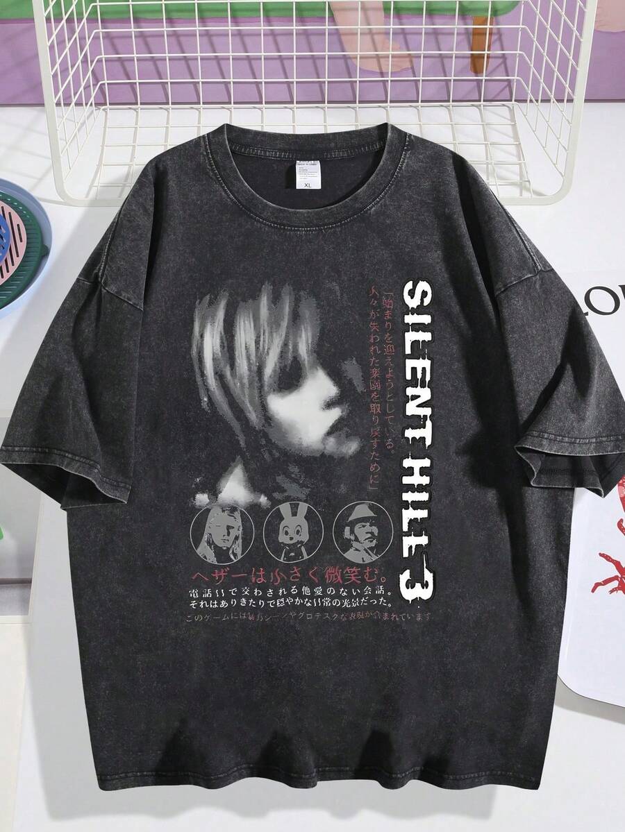 T - Shirt Game Culture Style Silent Hill 3 Graphic Loose Fit Short Sleeved Top DG004 - màu đen - Xem 1