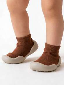 1 Pair Solid Brown Baby Toddler Anti-Slip Soft Sole Silicone Socks Shoes, Indoor & Outdoor Sneakers - Coffee Brown - View 2