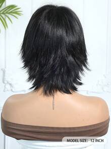 12 Inch Short Straight Synthetic Wig With Bangs For Women, Suitable For Daily, Party, Cosplay, Brown Layered Wig, Long Straight Hair With Bangs, High Density Heat Resistant Synthetic Wig, Suitable For Daily, Party, Natural Sexy Casual Sports College Style, Heat Resistant Wig, Suitable For Halloween, Christmas Gift, Girlfriend Gift - 黑色 - 查看 5