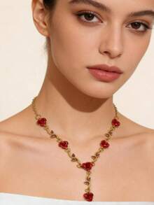 Vintage French Romantic Rose Necklace, Delicate Luxury Versatile Nature-Inspired Sweet Design - Multicolor 1 - View 3