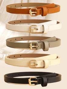 5 Packs Women Vintage Elegant Square Buckle Leather Belt, Fashion Versatile Waist Band Summer, School Fall, Autumn, Halloween - 咖啡色1條 - 查看 5