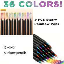 彩虹彩色铅笔套装(5/8/12/24/36支),多色彩色铅笔,彩虹星空彩色绘画铅笔,彩色笔,学习用品,马克笔,办公用品,涂鸦笔,可爱笔,美术用品,DIY手工,笔记本装饰,加粗笔芯,多色,返校礼物,生日礼物,创意礼物,办公马克笔 - A - 查看 16