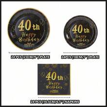 40th Anniversary Tableware Set, 72 Pieces, Suitable For 24 Guests, Disposable Paper Plates And Napkins, 40th Birthday Party Decorations, Wedding Anniversary Gift Set, For Parents And Friends, Birthday Gift, Halloween, Christmas Decorations - Multicolor - View 2