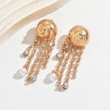 1 Pair Heavily Embellished Long Tassel Earrings, Personalized Luxury Niche Spiral Faux Pearl Earrings, Gift For Valentine's Day, Mother's Day, Birthday, Banquet, Party Wear - Multicolor - View 4