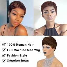 Human Hair Black Pixie Cut Wig For Women - 6" Straight Bob Style, Heat Resistant , 150% Density - Natural Black - View 3