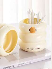 1pc Cute Yellow Duck Pen Holder, Large Capacity Desk Organizer Box, High Aesthetic Multi-Function Stationery Storage Container - Multicolor - View 3