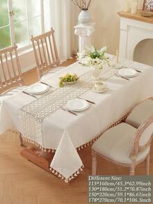 1pc 100% Polyester Faux Linen Fabric Vintage Solid Color Tablecloth With Tassels, Minimalist & Elegant, Suitable For Kitchen, Dining Table, Desk, Vanity, Decor, Home Decoration, Floral Table Cloth, Living Room, Bedroom, Yard, Indoor Outdoor, Outdoor Furniture, Camping, Villa, Holiday, Party, Family Gathering, Festival Decoration, Party Wedding Decorations, Multiple Sizes Available, All Season Use - Beige - View 3