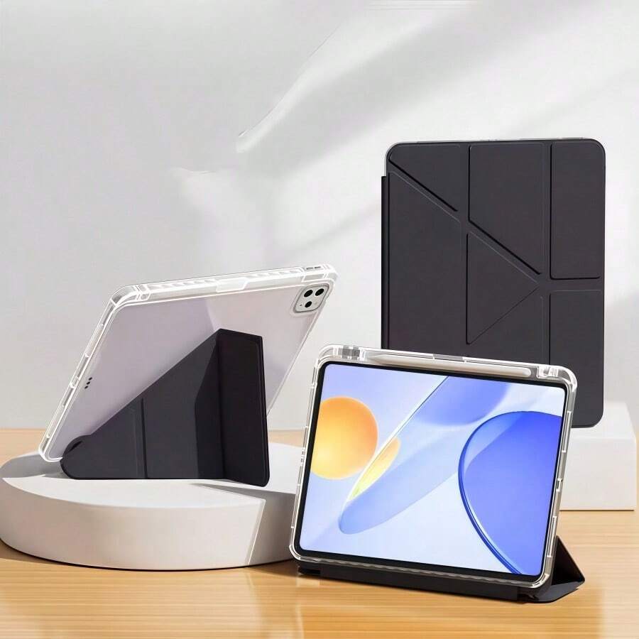 Y-Shaped Folding Magnetic Transparent Black IPad Tablet Protective Case, Acrylic Ultra-Thin Magnetic Sleep Protection Case With Y-Shaped Multi-Angle Folding Stand, Scratch-Resistant Business Transparent Back Cover, Magnetic Tablet Protective Case For Office, Study, And Commuting - Black - View 1