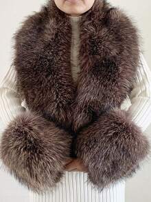 3pc  Fabric    Elegant    None    Fur Collar And Cuffs  Autumn And Winter - Cà phê nâu - Xem 6