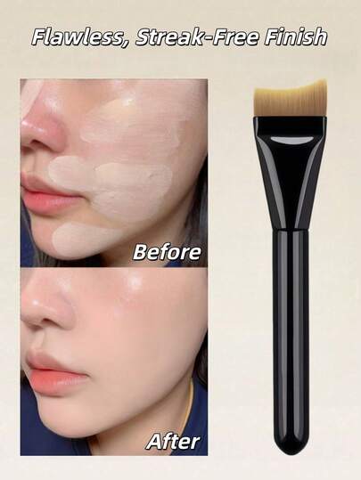 OEIEZ Cọ tán kem nền dạng lỏng chuyên nghiệp kiểu Hàn Quốc, lông cọ phẳng và mềm mại, thích hợp cho kem nền dạng lỏng và kem trang điểm, giúp tán đều màu (Màu đen)