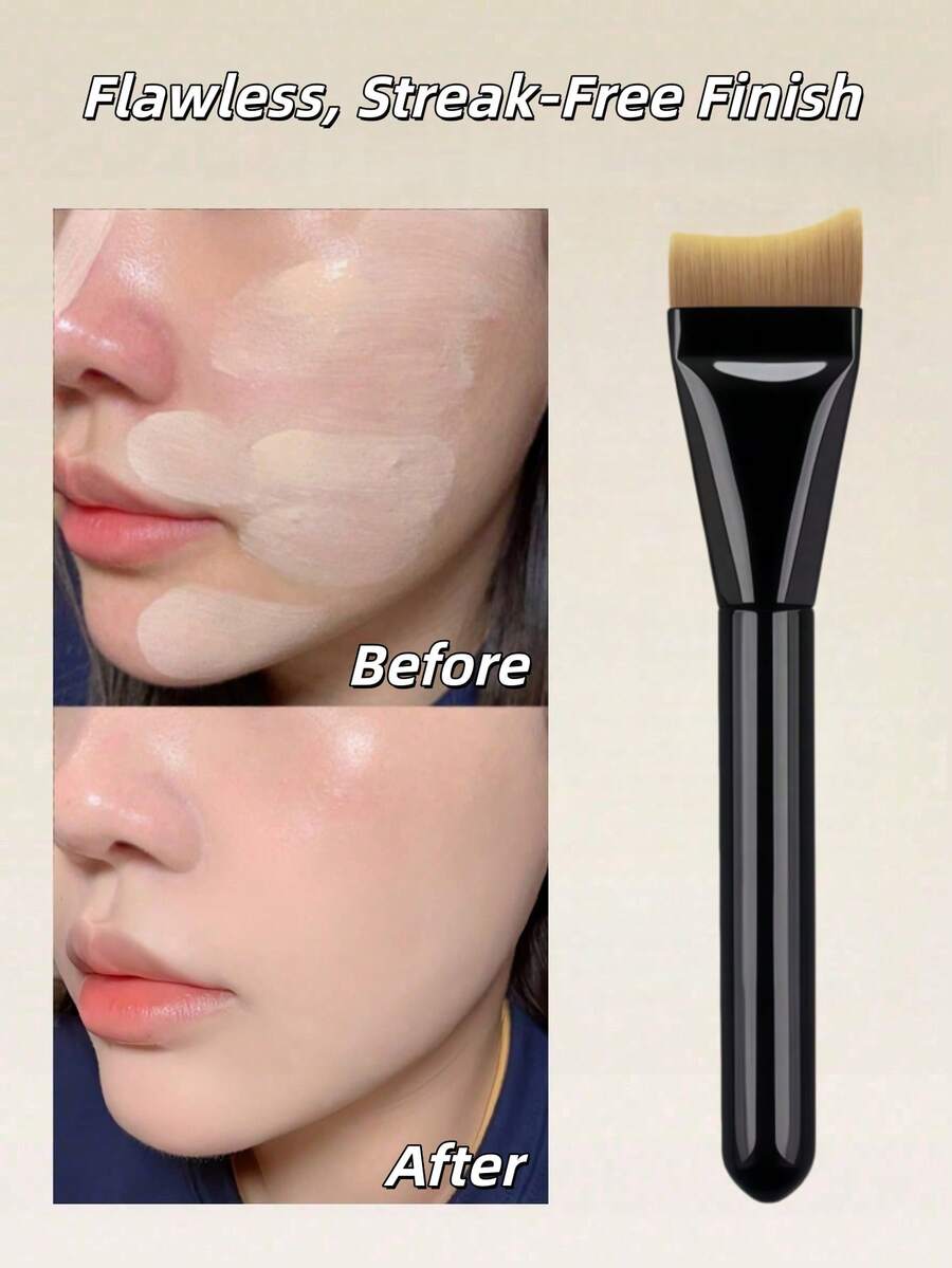 OEIEZ Professional Korean-Style Liquid Foundation Brush, Flat & Soft Bristles, Suitable For Liquid Foundation And Cream Makeup, Achieve Seamless Application (Black) - Black - View 1