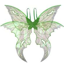 Alas de mariposa para mujer, doble capa, con purpurina, transparentes, accesorios de cosplay de Halloween - Verde - Ver 6