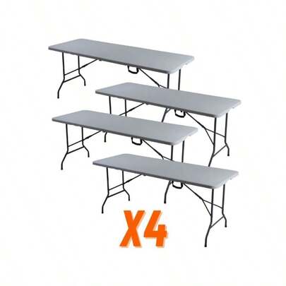 Paquete de 4 Mesas Plegables Tipo Portafolio Blancas de Plastico 180 cms