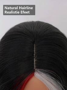 clouder 哥特朋克黑灰红双色长波浪卷假发，26英寸中分刘海，耐热合成纤维假发，女士哑光质感卷发，适合日常角色扮演、节日派对、音乐节、Y2K街头风、前卫学院风、现代时尚朋克美学。 - 彩色 - 查看 6