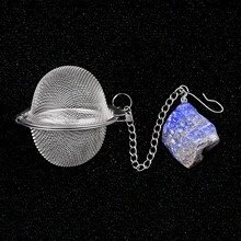 1/5pcs Stainless Steel Mesh Tea Infuser, 2 Inch (Approx. 5cm), Gemstone Pendant Crystal Tea Set, Includes Tea Cup, Tea Infuser And Saucer, Tea Infuser Decorated With Amethyst, Tiger Eye, Crescent Moon Pendant, Suitable For Loose Leaf Tea - Multicolor - View 19