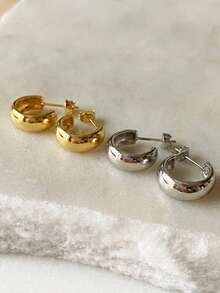 1 Pair Stainless Steel C-Shape Stud Earrings, 18K Gold Plated, Minimalist & High-Quality Fashion Jewelry - C-shaped Earrings - View 3