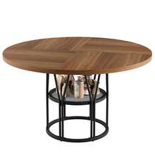 Mesa de Comedor Redonda 47" para 4-6 Personas, con Estante de Almacenamiento, Marco Metálico Resistente, Moderna Multiusos - Marrón - Ver 8