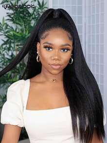 MEGALOOK Yaki 直发半假发，100% 真人发，三合一无缝翻转式半假发，无需胶水，易于佩戴，新手友好，带抽绳自然色发箍，26 英寸，180% 密度 - 自然逼真，适合日常佩戴，可用于办公室、僵尸新娘、万圣节派对、Y2K 风格、度假装扮、户外角色扮演、校园、学校假期、圣诞节派对、婚礼、节日等场合，适合女性佩戴。 - SNatural - 查看 4