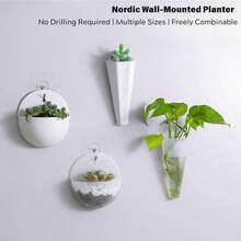 2个随机款式壁挂式水培花盆 - 塑料悬挂式花瓶带挂钩，室内植物墙面装饰容器，适用于绿萝和多肉植物，不含植物，挂钩随机发送 - 隨機 - 查看 1