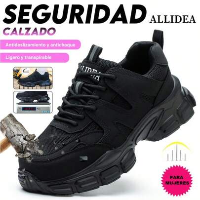 SEGURITO Zapatos de tenis para mujer, zapatos de trabajo dama,con puntera de  anti-aplastamiento y anti-perforación, de moda y duraderos, aptos para uso diario, senderismo al aire libre, construcción industrial, botas de trabajo para hombres y mujeres para todas las estaciones.(Elija el tamaño según la longitud de su pie)