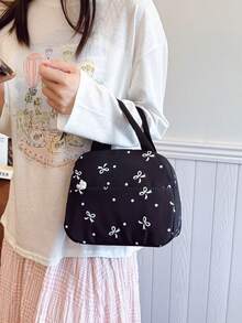3pcs Fashionable Collegiate Bow Print Backpack Set, Including Backpack, Lunch Bag And Pencil Case, With Laptop Compartment, Adjustable Straps, Multi-Pocket Large Capacity Student Backpack Set, Suitable For Girls/Teens/College Students/Graduates For Daily Use/Vacation/Travel/Back To School - Multicolor - View 8