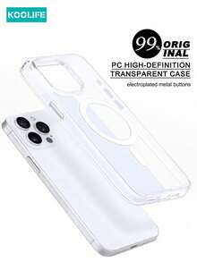 Koolife 1pc High Transparency Magnetic Phone Case, PC+TPU, Metal Buttons, Full Coverage Protection, Compatible With Apple 16/16 Pro/16 Pro Max/16 Plus/Apple 15/15 Pro/15 Pro Max/15 Plus/Apple 14/14 Pro/14 Pro Max/14 Plus/Apple 13/13 Pro/13 Pro Max - Clear - View 1