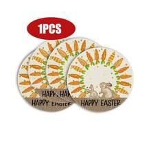 1pc/Set Rabbit, Carrot, Easter Spring Linen Placemat, 35cm Round Seasonal Kitchen Dining Table Decor, Easter Home Decoration - Multicolor - View 9