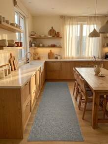 1pc Faux Linen Long Runner Rug, Suitable For Wood Floor Entryway, Laundry Room, Hallway, Bedroom, Kitchen, Living Room And Dining Room, Fashionable Long Mat - Indoor All Season Home Decor, Doormat, Washable Non-Slip, Great For Hallway Rug, Bedroom Rug, Kitchen Rug, Bedside Rug, Gray Rug, Home Decor, Kitchen Decor - Grey - View 2