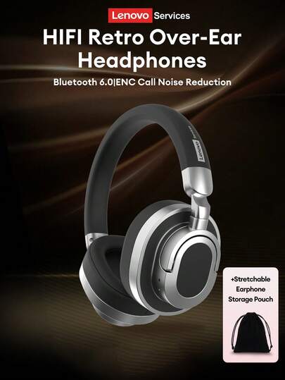 Lenovo سماعات رأس لاسلكية موضة جديدة من ليونوفو LE602 مع حقيبة حمل، محرك ديناميكي كبير صوت عالي الجودة HIFI، بطارية طويلة الأمد، إلغاء ضوضاء ENC، انخفاض في التأخير، مناسبة للرياضة والجري والتصوير، سماعات رأس لاسلكية عصرية متوافقة مع الهواتف الذكية والكمبيوتر، هدية رائعة للمناسبات