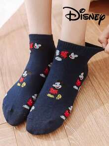 Disney 5双装女士短袜礼品，夏季袜子，印有米奇、米妮、唐老鸭、黛丝卡通人物图案，舒适透气时尚新奇袜子 - 彩色 - 查看 8