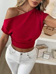 Áo croptop trễ vai thanh lịch, gợi cảm dành cho nữ, thích hợp cho ngày Valentine mùa hè. - táo tàu đỏ - Xem 4