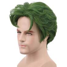 Men Short Green Curly Wig Anime Clown Cospaly Wig Heat Resistant Synthetic Fibers Soft Breathable Costume Hair - Multicolor - View 4