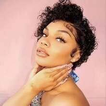 Afro Curly Bob Wig For Women Lace Front Curly Short Pixie Cut Wig Human Hair For Women 13x4x1 T Part Lace Frontal Wigs Chic Elegent Black, 99J Burgundy Colored Short Curly Wigs Pixie Wigs For Black Women 150% Density Layered Pixie Wigs With Bangs Real Human Hair - Multicolor - View 10
