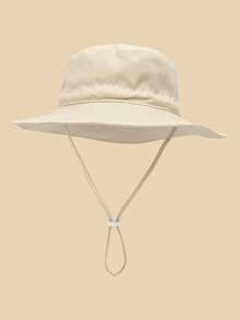 1顶可调节婴儿遮阳帽 - 幼儿儿童宽檐渔夫帽，夏季游戏帽，带下巴系带 - 米色 - 查看 8