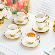 12-Piece White & Gold Demitasse Set: 6 Espresso Cups, 6 Saucers  (3.38 Oz), Ceramic Coffee Set For Cappuccino, Latte, Mocha & Tea | Dishwasher Friendly - 金色 - 查看 8