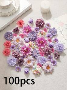 50pcs Purple Artificial Flower Heads, Assorted Sizes, Daisy Flowers, Suitable For Wedding Crafts, Home Decor, Party Decoration - Purple - View 11