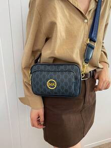 Tas Bahu Persegi Klasik Terbaru Serbaguna Warna Solid Bahan PU Tahan Air dengan Desain Quilting Berlian dan Dekorasi Logam Bergaya Retro - Biru - View 7